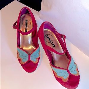 High heel suede peep toe platform pump by Soho Lab